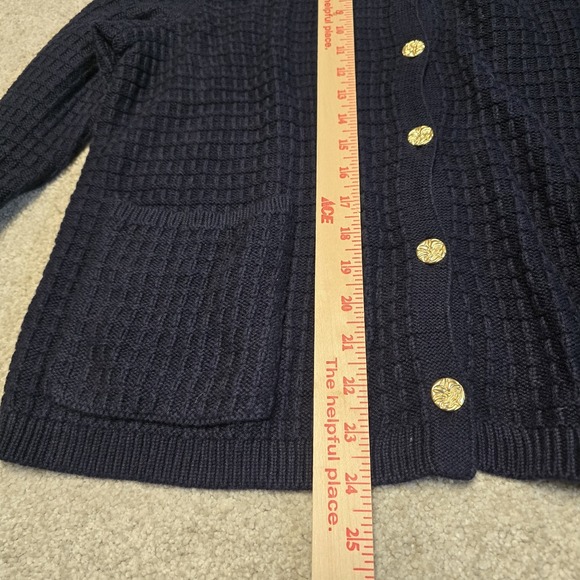 J. Jill Navy Blue Textured Knit Cardigan Sweater Gold Buttons Pockets Sz L NWT - Picture 6 of 7